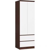 Akord - Armoire S60 Wengé 60 cm 2 portes 2 tiroirs façade Blanche 1 étagère 60x51x180 cm