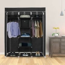 Aiducho - Armoire En Tissu Penderie De Vêtement En Toile Mobilier De Chambre Rangement De Vêtements Double Tringles à Vêtements 150x45x175cm Noir