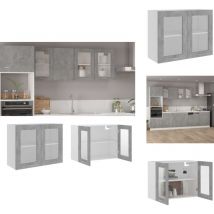 Armoire en verre suspendue Gris béton Bois d'ingénierie - Armoire Suspendu - Meuble De Cuisine - Rangement Cuisine - Armoire Verre - Gris Beton