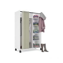 Dressing 100x160 cm blanc mat avec rideau et quatre étagères réglables - Inari