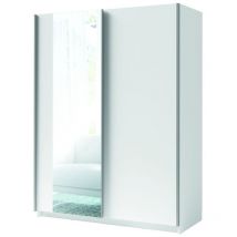 Meublorama - Armoire gozu 2 portes coulissantes avec miroir - Coloris Blanc - 180 x 198 x 62 cm