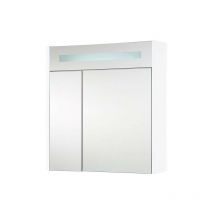 Armoire à glace + eclairage en visiere blanc brillant - 2 portes 700x750x188 mm