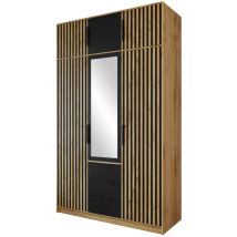 Mobilier1 - Armoire Enolevo 106, Chêne wotan + Noir, 200x150x58cm, Portes d'armoire: Avec des charnières, Nombre d'étagères: 0