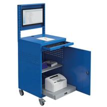 Matisère - Armoire informatique fixe - Bleu industriel - Box écran 24 pouces inclinable et plateau - W040010030-GCBI