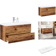 Armoire lavabo avec bassin intégré vieux bois - Meuble Avec Vasque Intégrée - Meubles Avec Vasques Intégrées - Armoire Lavabo De Salle De Bain