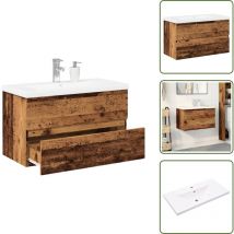 Armoire lavabo avec bassin intégré vieux bois - Meuble Avec Vasque Intégrée - Meubles Avec Vasques Intégrées - Armoire Lavabo De Salle De Bain