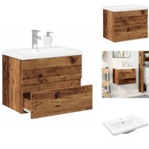 Armoire lavabo avec bassin intégré vieux bois - Meuble Avec Vasque Intégrée - Meubles Avec Vasques Intégrées - Armoire Lavabo De Salle De Bain