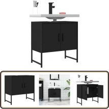 Armoire lavabo de salle de bain noir 60x33x60 cm - Meuble Lavabo - Armoire Salle De Bain - Placard Lavabo - Meuble Salle De Bain - Rangement Salle De