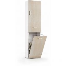 Terraneo - Armoire polyvalente avec panier à linge blanc avec porte en chêne