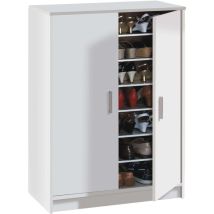 Habitdesign - Meuble À Chaussures Avec Deux Portes Battantes Et Six Étagères, Couleur Blanche, Dimensions 75 X 101 X 36 Cm