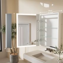 Luvodi - Armoire Miroir Salle de Bain avec Éclairage led Armoire Toilette Mural avec Rangement Meuble Miroir 50x13.5x70cm