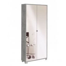 Iperbriko - Armoire multifonction slim avec deux portes miroir et huit étagères Beton Cemento 83x29x h190 cm