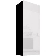 Lettiemobili - Armoire murale 1 porte Meuble de Rangement 40x126x29cm 3 compartiments Modèle Nora V1 Noir et Blanc Finition brillante