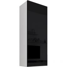 Lettiemobili - Armoire murale 1 porte Meuble de Rangement 40x126x29cm 3 compartiments Modèle Nora V1 Blanc et Noir Finition brillante