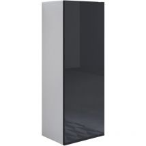 Armoire murale 1 porte Meuble de Rangement suspendu 40x126x29cm 3 compartiments Modèle Luke V1 Blanc et Noir Finition brillante