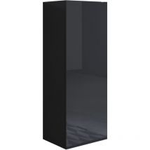Armoire murale 1 porte Meuble de Rangement suspendu 40x126x29cm 3 compartiments Modèle Luke V1 Noir Finition brillante