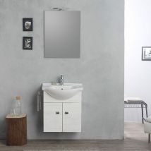 Armoire Murale 58Cm Avec Lavabo, Miroir Et Série Easy Chêne Blanc Clair