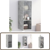 Vidaxl - Armoire murale avec portes en verre gris béton 35x37x100 cm - Meuble Mural - Armoire Murale - Rangement Mural - Meuble De Rangement