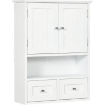Kleankin - Armoire murale de salle de bain - 2 portes, 2 tiroirs, niche - mdf blanc