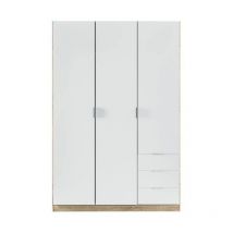 Usinestreet - Armoire nina 3 portes et 3 tiroirs L121 x H180 cm - Blanc / Bois - Blanc / Bois