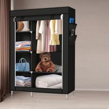 Yongqing - Armoire non tissée - 4 couches de 6 grilles avec tringle à vêtements - Armoire de rangement 105x45x170cm Noir