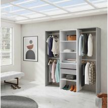 Dressing bien rangé sans portes 2 tiroirs 179 cm (largeur) x 202 cm (hauteur) x 50 cm (profondeur) - Artik Blanc - Ciment