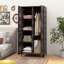 Design In - Armoire Penderie 157 cm Osier pe 2 Portes Tringle 4 Cubes Rangement Vêtements Marron CW53688