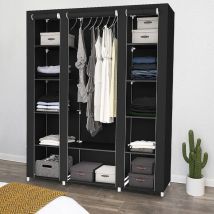 Armoire Penderie à 12 Compartiments en Tissu Non Tissé 134 cm x 172 cm x 44 cm Noir
