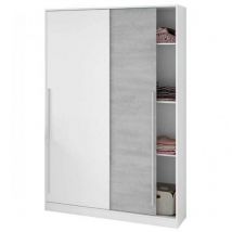 Armoire, placard avec 2 portes coloris blanc artic, ciment - longueur 120 x hauteur 200 x profondeur 50 cm