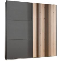 Pegane - Armoire, placard avec portes coulissantes coloris graphite, imitation chêne Artisan - Longueur 200 x Hauteur 216 x Profondeur 65 cm