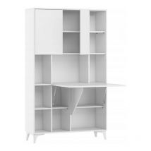 Armoire Placard Convertible en bureau et table Home office 175x105x34cm « Meggie 2-Blanc brillant»