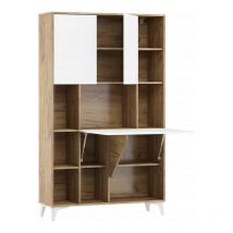 Armoire Placard Convertible en bureau et table Home office 175x105x34cm « Meggie 2-Blanc brillant (front)/Or Artisan(corps)»