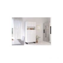 Armoire Placard Convertible en bureau et table Home office 175x80x32cm « Homi-Blanc mat/blanc brillant »