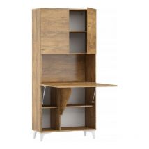 Armoire Placard Convertible en bureau et table Home office 175x80x36cm « Meggie-Chêne foncé»