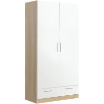 Armoire / placard de rangement de 2 portes + 1 tiroir coloris Chêne Cambrian / Blanc - longueur 102 x profondeur 51 x hauteur 200 cm Pegane