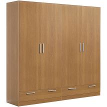 Armoire / placard de rangement de 4 portes + 2 tiroirs coloris Merisier - longueur 202 x profondeur 51 x hauteur 200 cm Pegane