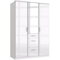Pegane - Armoire Placard, meuble de rangement avec miroir coloris blanc cassé, blanc - Longueur 135 x Hauteur 199 x Profondeur 58 cm
