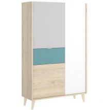 Pegane - Armoire placard meuble de rangement coloris naturel/émeraude - Longueur 81 x Hauteur 137 x Profondeur 43 cm