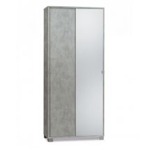 Iperbriko - Armoire polyvalente avec portes coulissantes et miroir, Beton Cemento, 82x41x190 cm