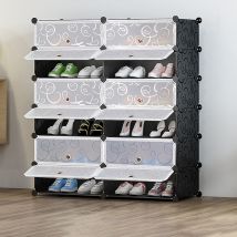 Jeobest - Meuble à Chaussures pour 24 Paires de Chaussures avec 12 Compartiments Facile à Monter Noire et Blanc Imprimée