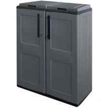 Armoire pour Tri Selectif 2 poubelles Meuble mi- hauteur Dim 68 x 37 x 84cm 2 Anneaux de support de sac 2 Portes Intec