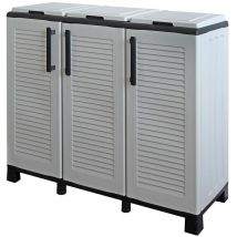 Meuble de Tri Selectif 3 bacs Armoire Recyclage Gris Clair 102 x 37 x 90 cm Poubelle de tri 3 Portes 4 pieds Intec