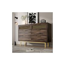 Armoire Sideboard Commode avec 6 tiroirs, 120 x 40 x 76 cm, brun foncé, poignées métalliques Commode, armoire polyvalente pour l'entrée, la chambre à