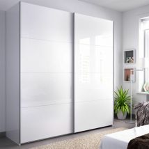 Slide armoire à portes coulissantes 180 cm blanc brillant Blanc brillant 180 x 204 x 65 cm - Blanc brillant