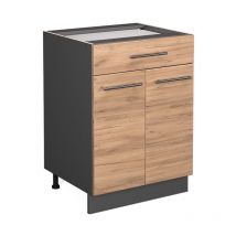 Meuble cuisine Fame-Line, Chêne de force doré, 60 cm avec tiroir, sans plan de travail Vicco