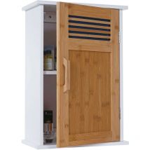 Armoire suspendue de salle de bains HWC-A85, meuble de salle de bains, bambou, 52x35x21 cm blanc