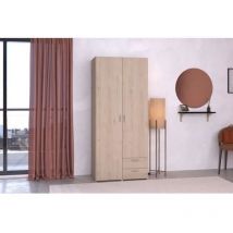 Parisot - Armoire varia - Décor chene et blanc - 2 portes - 2 tiroirs - 80,7 x 185 x 51,3