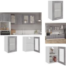 Armoire vitrée suspendue Sonoma gris 40x31x60cm Bois ingénierie - Armoire Suspendue - Meuble De Cuisine - Armoire Vitrée - Rangement Cuisine