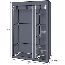 Armoire à vêtements portative de 67 po avec tissu non tissé et tige de suspension rapide et facile à assembler gris