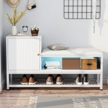 Armoires à chaussures d'entrée avec espace de rangement, étagère à chaussures 1 couche avec siège rembourré, tabouret à chaussures avec armoire,